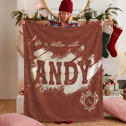 Life Is Better With Your Name Terracotta Cream Fleece Blanket ANDY 13K1 BK30