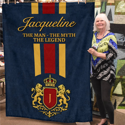The Man The Myth The Legend Navy Striped Fleece Blanket JACQUELINE 13K1 BK16