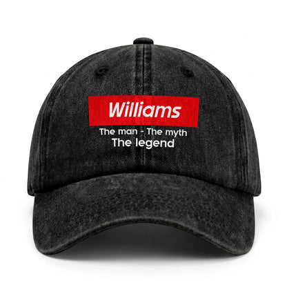 Your Name The Man The Myth The Legend Red Logo Washed Cap WILLIAMS 13K1 C130PF
