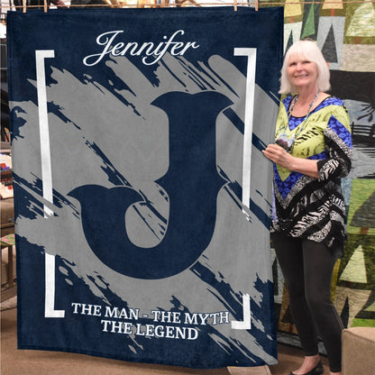 The Man The Myth The Legend Navy Baseball Fleece Blanket JENNIFER 13K1 BK17
