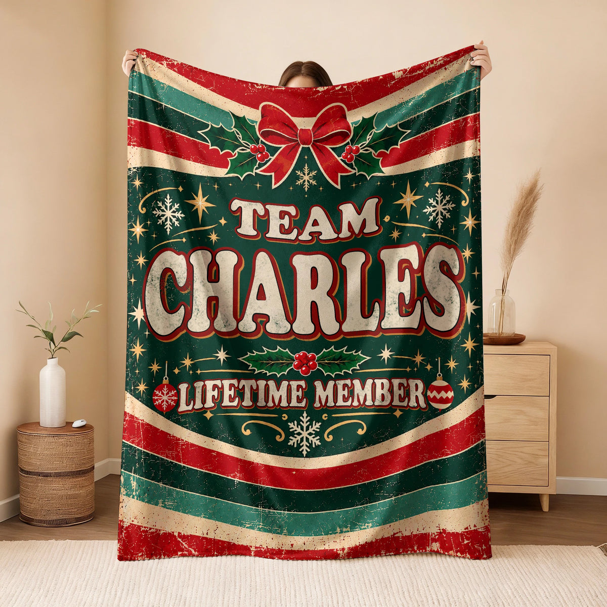 Team Your Name Lifetime Member Christmas Fleece Blanket CHARLES 13K1 BK52