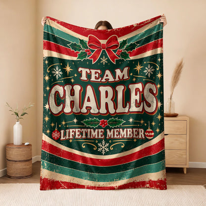 Team Your Name Lifetime Member Christmas Fleece Blanket CHARLES 13K1 BK52