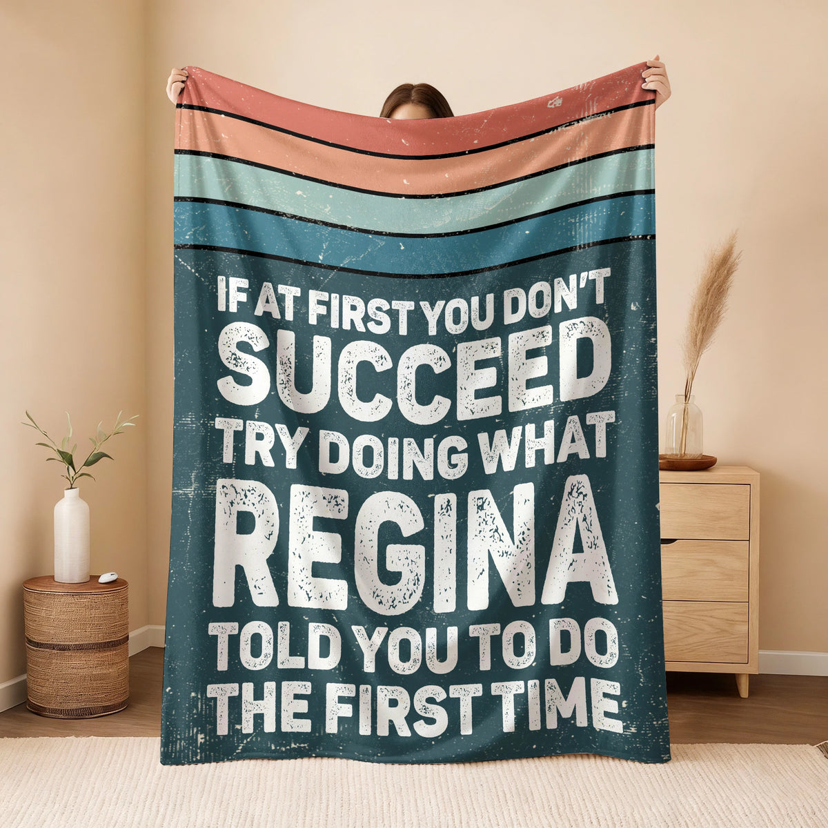 If At First You Don’t Succeed Retro Green Fleece Blanket REGINA 13K1 BK29