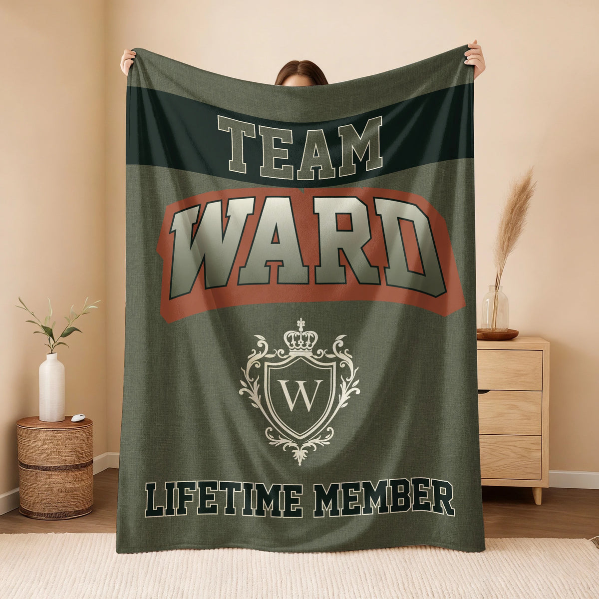 Team Your Name Lifetime Member Sage Green Fleece Blanket WARD 13K1 BK22