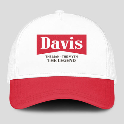 The Man The Myth The Legend Red And White Mesh Cap DAVIS 13K1 C197PF