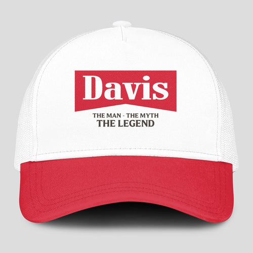 The Man The Myth The Legend Red And White Mesh Cap DAVIS 13K1 C197PF