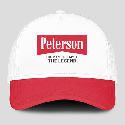 The Man The Myth The Legend Red And White Mesh Cap PETERSON 13K1 C197PF