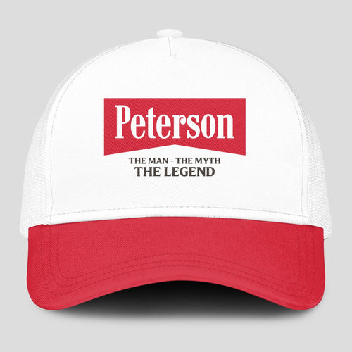 The Man The Myth The Legend Red And White Mesh Cap PETERSON 13K1 C197PF