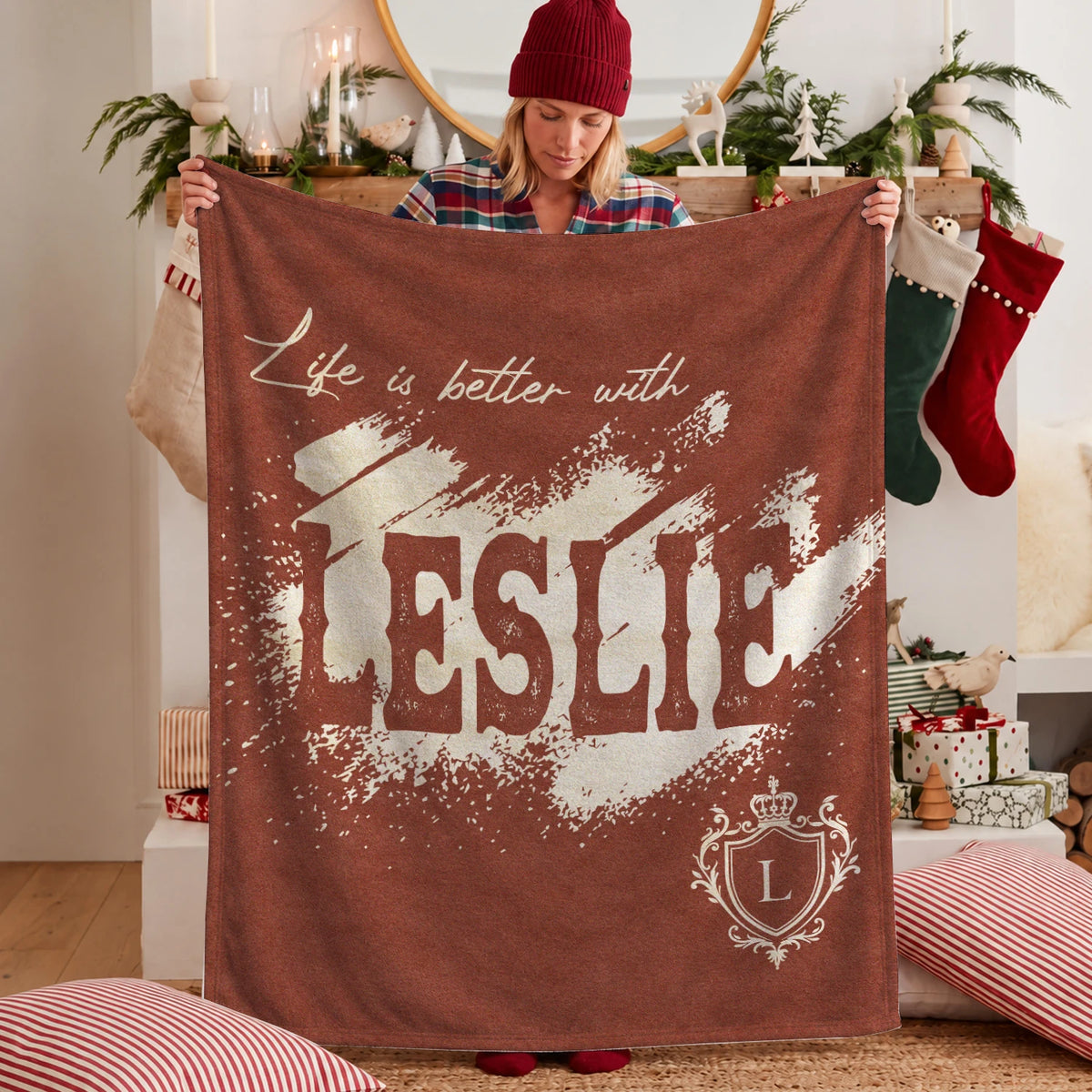 Life Is Better With Your Name Terracotta Cream Fleece Blanket LESLIE 13K1 BK30