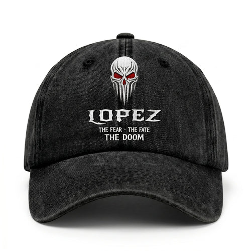 Your Name The Fear The Fate The Doom Skull Washed Cap LOPEZ 13K1 C98PF
