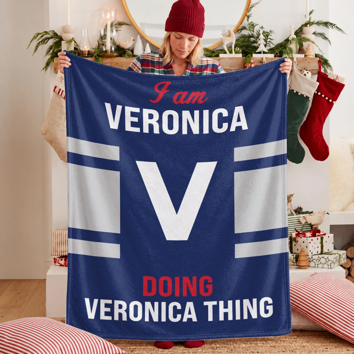 I'm Name Doing Name Things Navy Fleece Blanket VERONICA 13K1 BK51