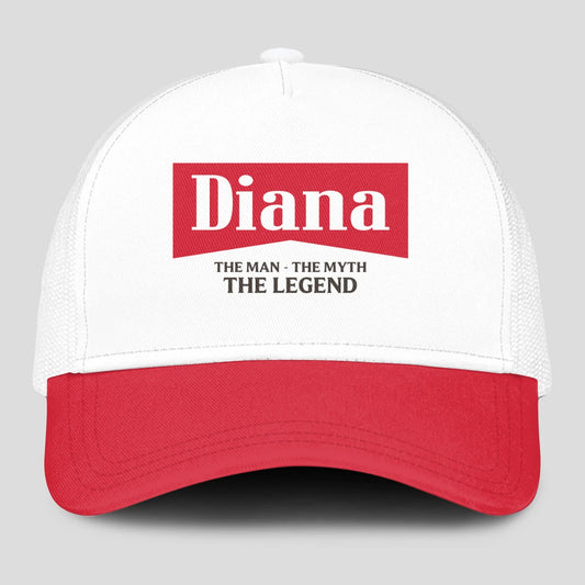 The Man The Myth The Legend Red And White Mesh Cap DIANA 13K1 C197PF