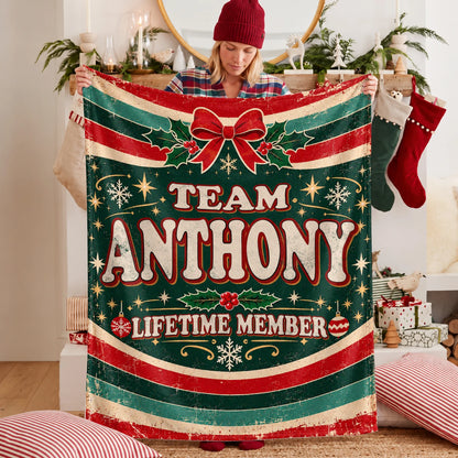 Team Your Name Lifetime Member Christmas Fleece Blanket ANTHONY 13K1 BK52