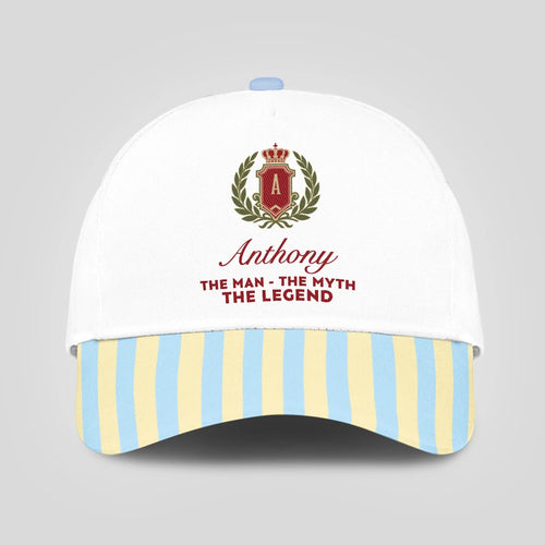 The Man The Myth The Legend Blue And Yellow Striped Beach Cap ANTHONY 13K1 C118PF
