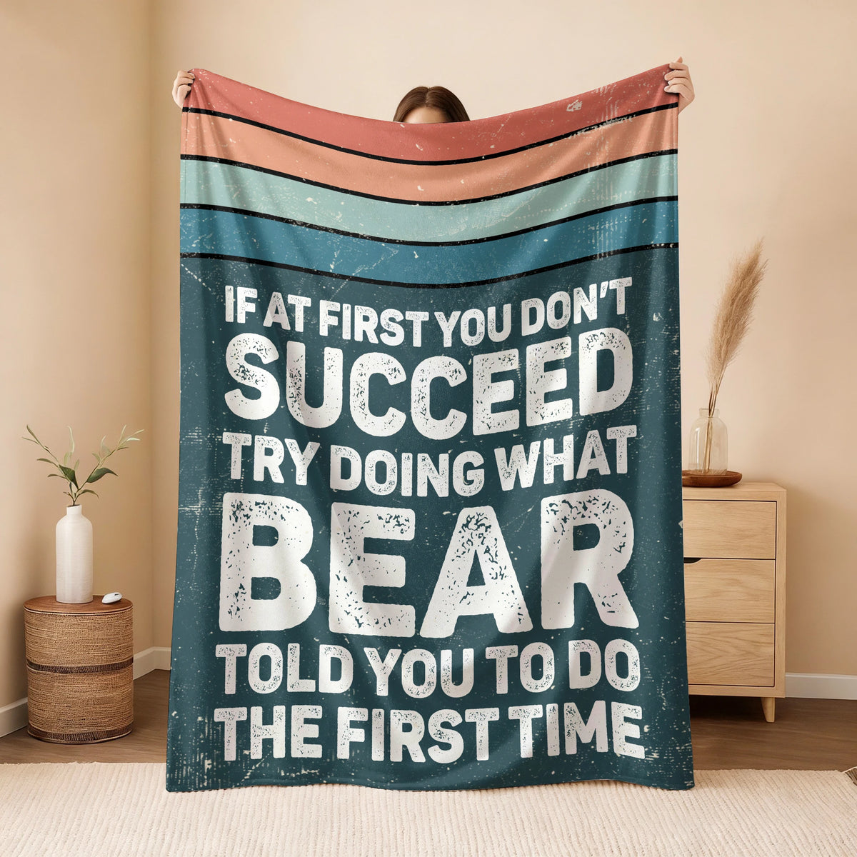 If At First You Don’t Succeed Retro Green Fleece Blanket BEAR 13K1 BK29