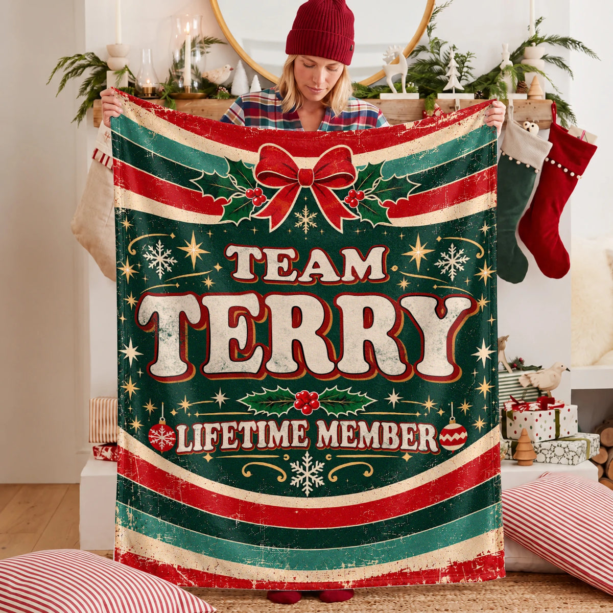 Team Your Name Lifetime Member Christmas Fleece Blanket TERRY 13K1 BK52