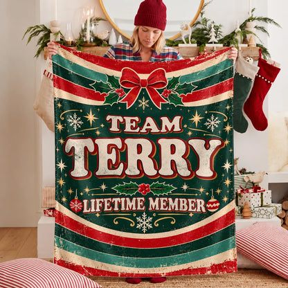 Team Your Name Lifetime Member Christmas Fleece Blanket TERRY 13K1 BK52
