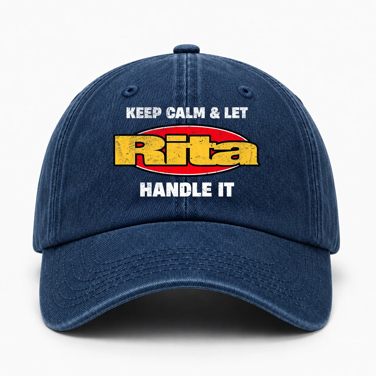 Keep Calm & Let Your Name Handle It Yellow And Red Logo Washed Cap RITA 13K1 C172PF