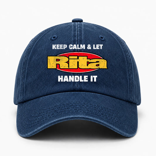 Keep Calm & Let Your Name Handle It Yellow And Red Logo Washed Cap RITA 13K1 C172PF