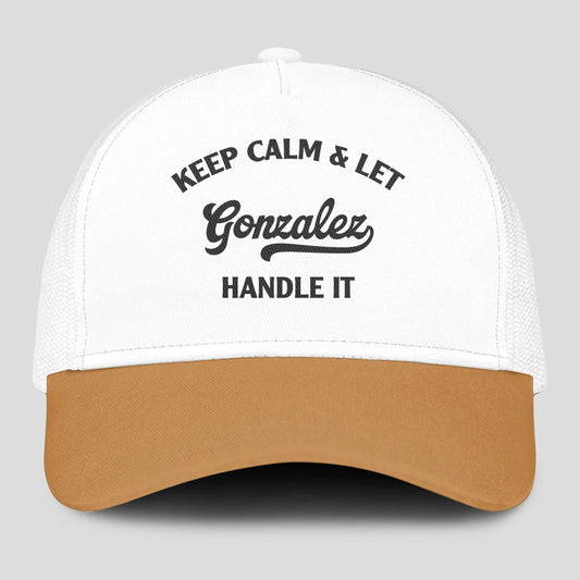 Keep Calm & Let Your Name Handle It Yellow And White Mesh Cap GONZALEZ 13K1 C205PF