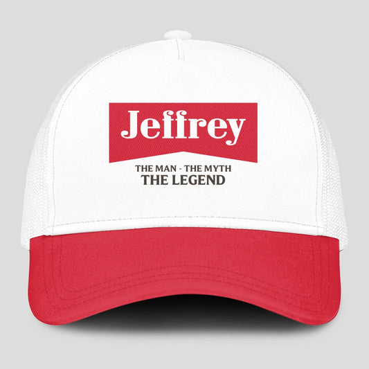 The Man The Myth The Legend Red And White Mesh Cap JEFFREY 13K1 C197PF