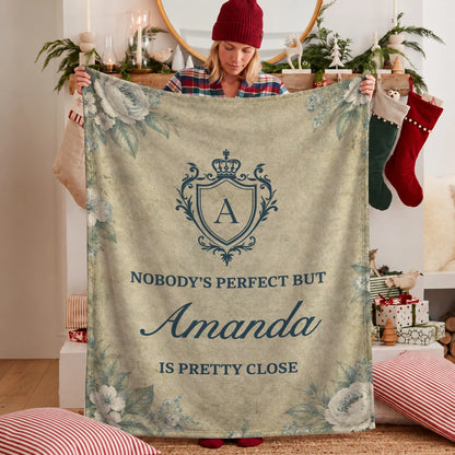 Nobody's Perfect But Your Name Is Pretty Close Green Floral Fleece Blanket AMANDA 13K1 BK39