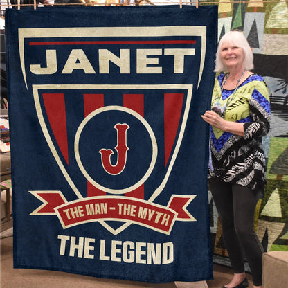The Man The Myth The Legend Blue Burgundy Baseball Blanket JANET 13K1 BK18