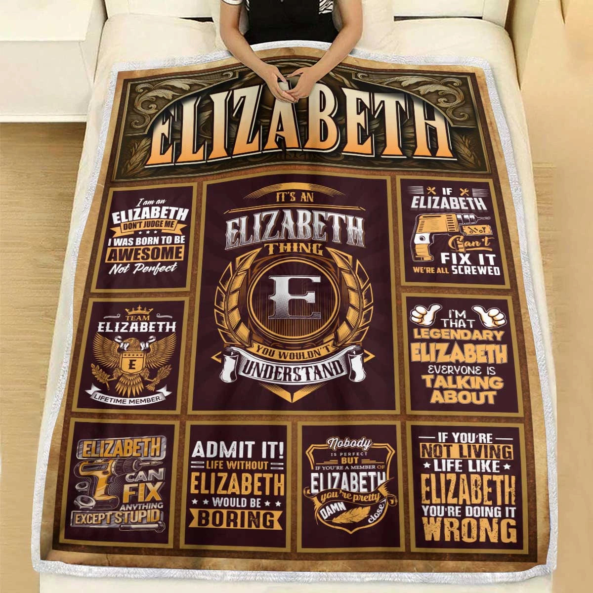ELIZABETH Personalized Blanket | Custom Name Cozy Throw Gift 13K1-BK4