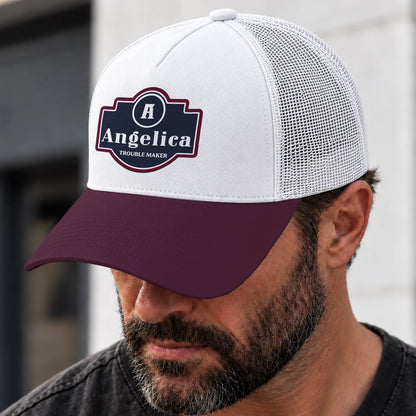 Trouble Maker Burgundy And White Funny Mesh Cap ANGELICA 13K1 C201PF