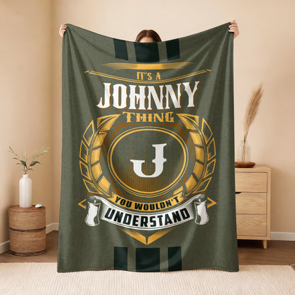 It's A Your Name Thing Olive Green Logo Fleece Blanket JOHNNY 13K1 BK31