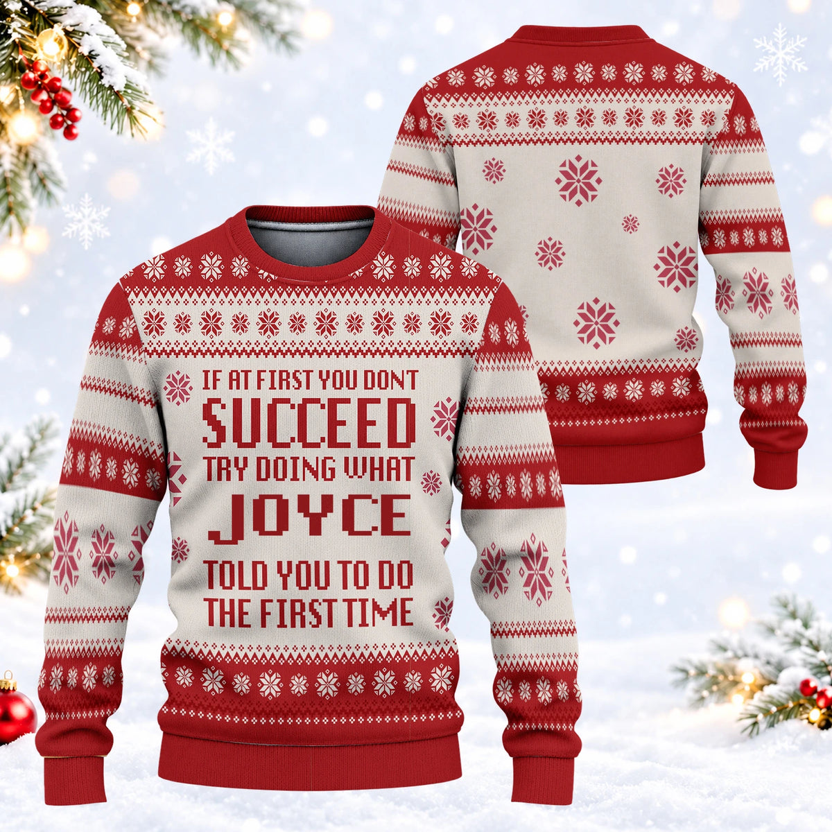 If At First You Don’t Succeed Red Cream Christmas Ugly Sweater JOYCE 13K1 UG08