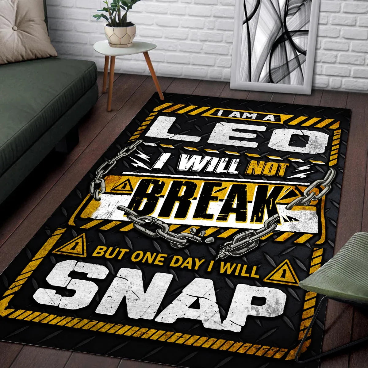 LEO Motivational Rug – Black & Yellow Quote Carpet for Living Room 13K1-AR1