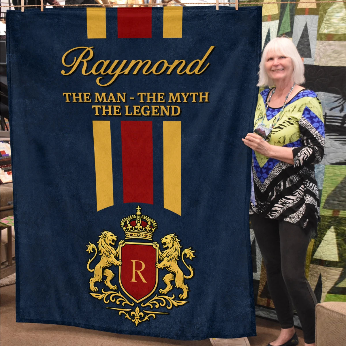 The Man The Myth The Legend Navy Striped Fleece Blanket RAYMOND 13K1 BK16
