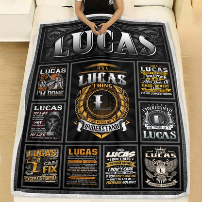 LUCAS Personalized Blanket | Custom Name Cozy Throw Gift 13K1-BK2