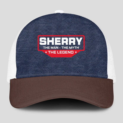 The Man The Myth The Legend Navy Brown And White Mesh Cap SHERRY 13K1 C200PF
