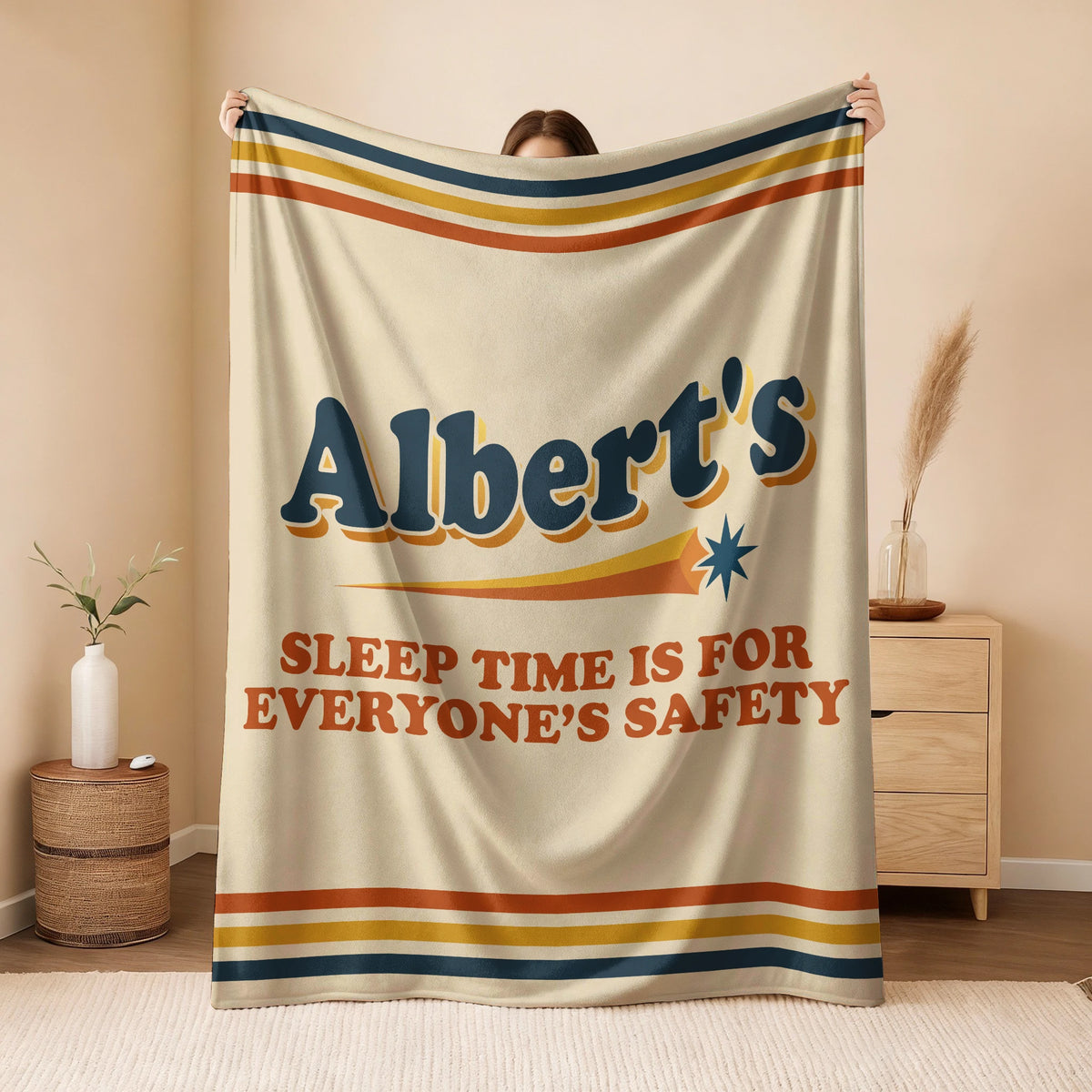 Your Name's Sleep Time Funny Retro Fleece Blanket ALBERT 13K1 BK67