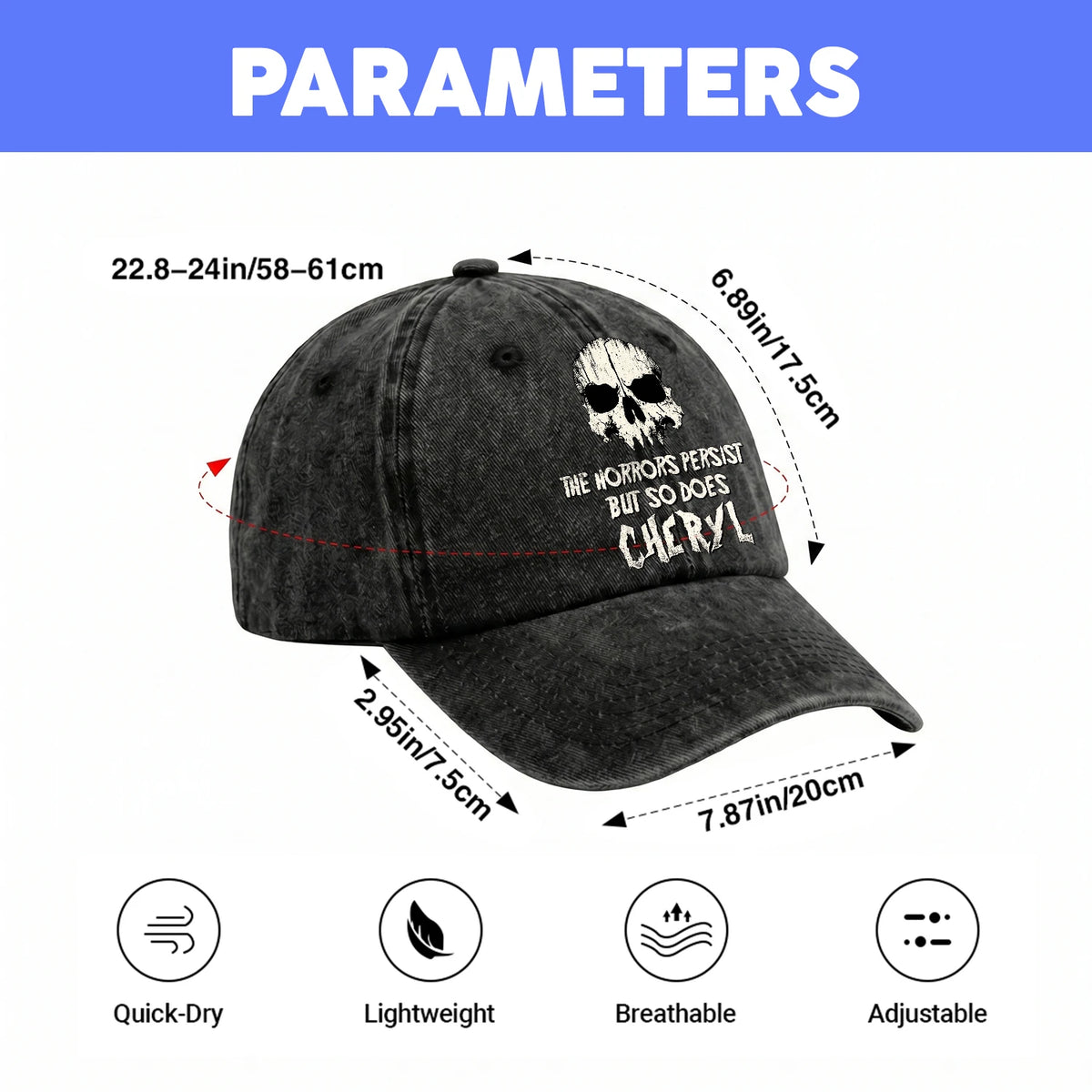 The Horrors Persist But So Does Your Name Cool Skull Washed Cap CHERYL 13K1 C134PF