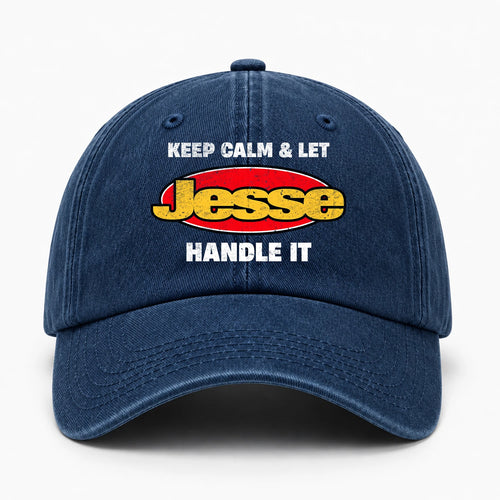 Keep Calm & Let Your Name Handle It Yellow And Red Logo Washed Cap JESSE 13K1 C172PF