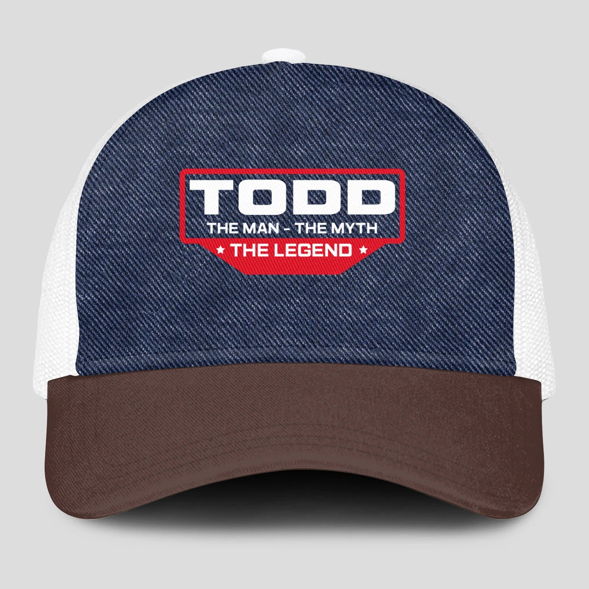 The Man The Myth The Legend Navy Brown And White Mesh Cap TODD 13K1 C200PF