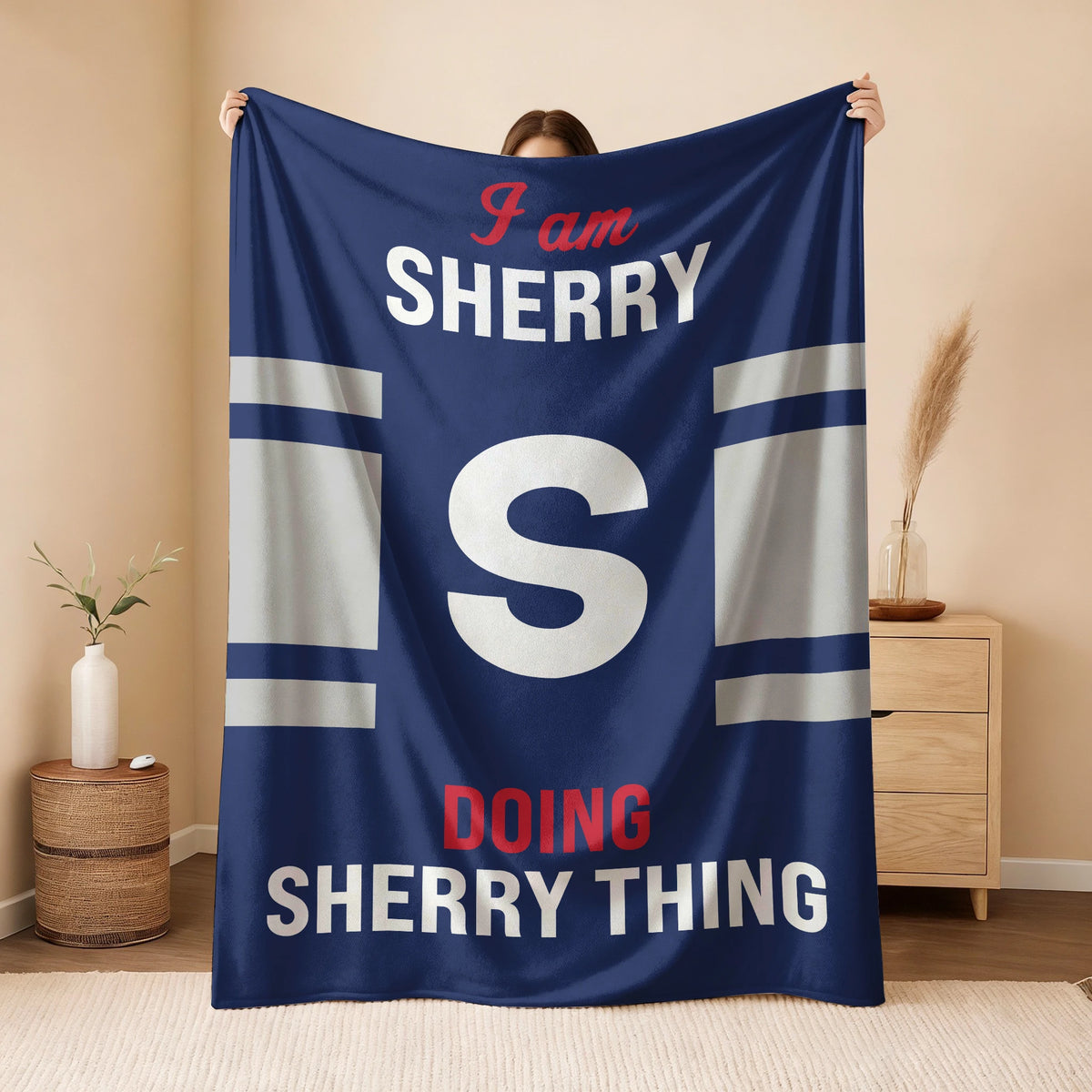 I'm Name Doing Name Things Navy Fleece Blanket SHERRY 13K1 BK51
