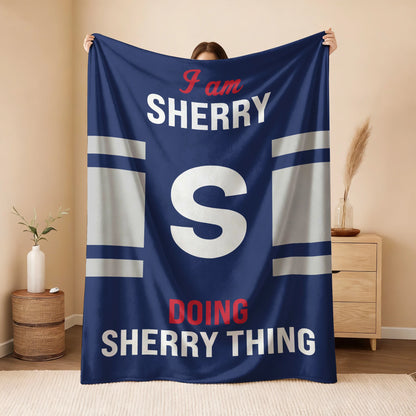 I'm Name Doing Name Things Navy Fleece Blanket SHERRY 13K1 BK51