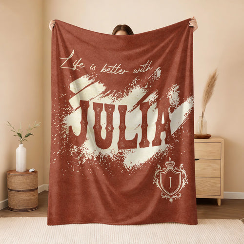 Life Is Better With Your Name Terracotta Cream Fleece Blanket JULIA 13K1 BK30
