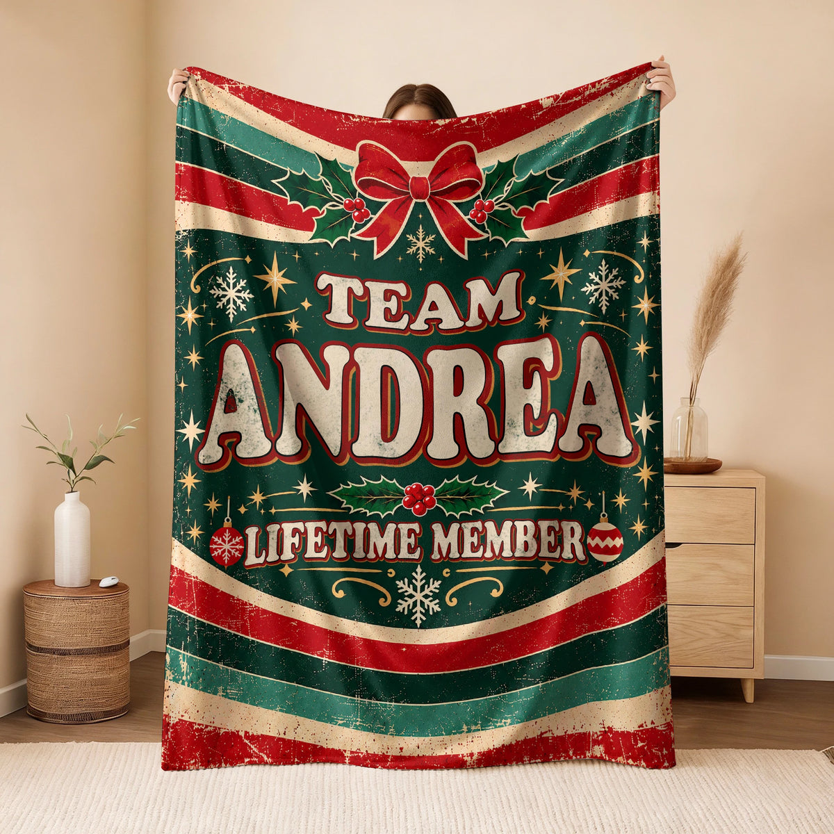Team Your Name Lifetime Member Christmas Fleece Blanket ANDREA 13K1 BK52