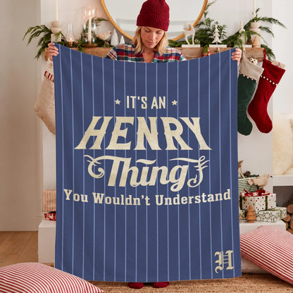 Your Name Thing Striped Blue Fleece Blanket HENRY 13K1 BK23