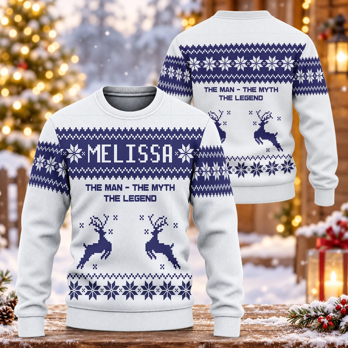 The Man The Myth The Legend Navy White Ugly Sweater MELISSA 13K1 UG07