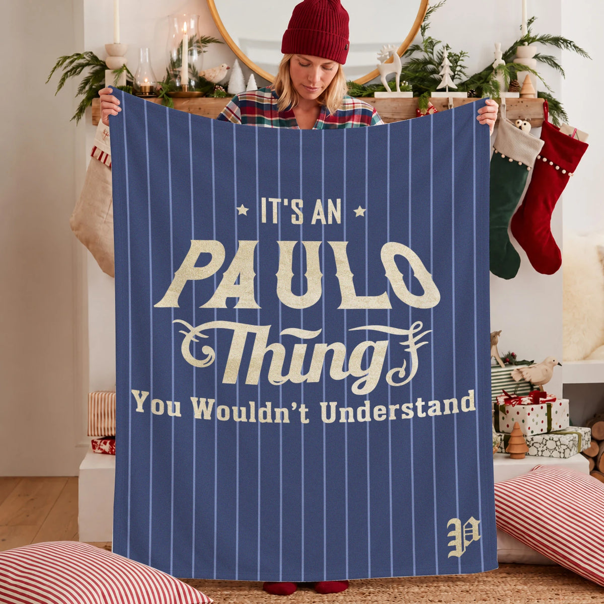 Your Name Thing Striped Blue Fleece Blanket PAULO 13K1 BK23