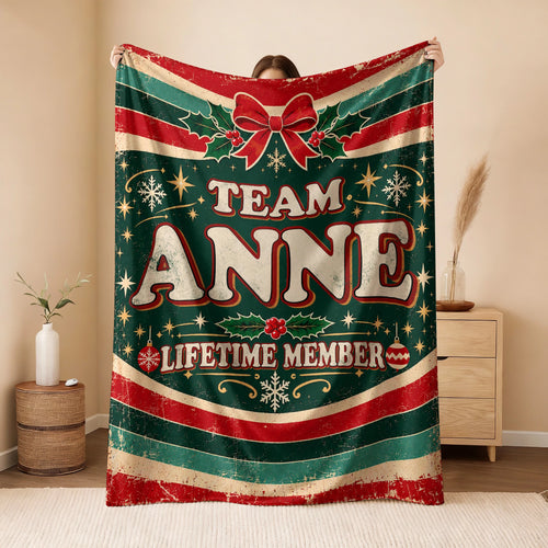 Team Your Name Lifetime Member Christmas Fleece Blanket ANNE 13K1 BK52