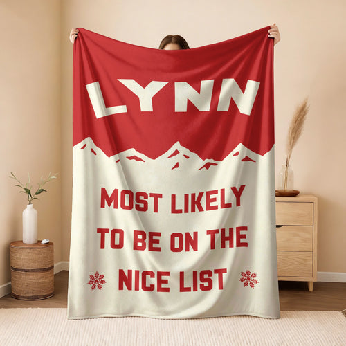 Most Likely on the Nice List Red Vintage Christmas Fleece Blanket LYNN 13K1 BK63