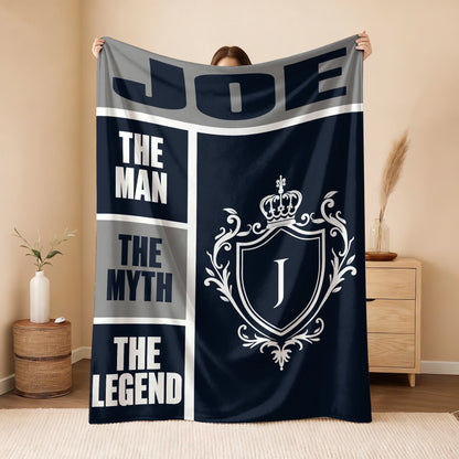 The Man The Myth The Legend Navy Gray & Gold Fleece Blanket  JOE 13K1 BK09
