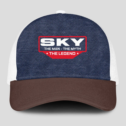 The Man The Myth The Legend Navy Brown And White Mesh Cap SKY 13K1 C200PF